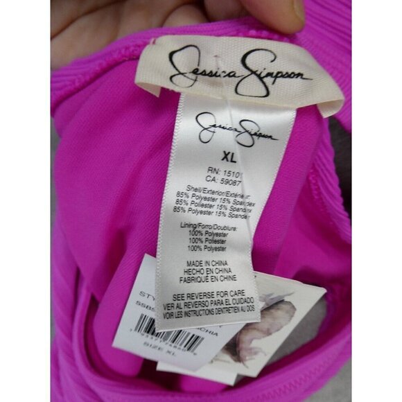 NWT Jessica Simpson 2‎ Piece Swimsuit Bikini XL Pink Fuschia Ribbed High Waist - Picture 8 of 8